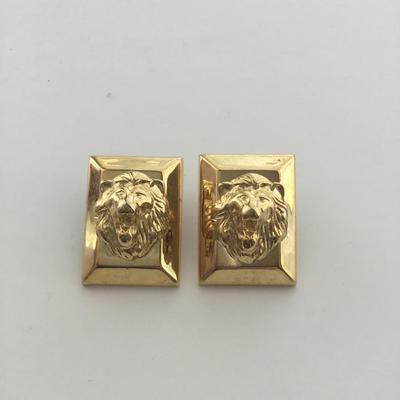 Unmarked gold tone lion statement earrings