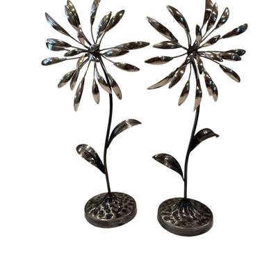 Pair of Metal Flower Sculptures