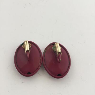 Maroon vintage clip on oval earrings