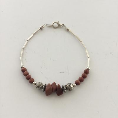 Silver tone brown beaded fashion bracelet