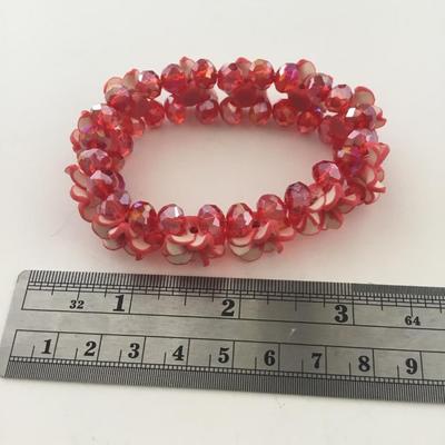 Red flower beaded stretchy bracelet