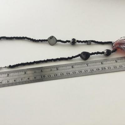 Glass type pendant black beaded necklace