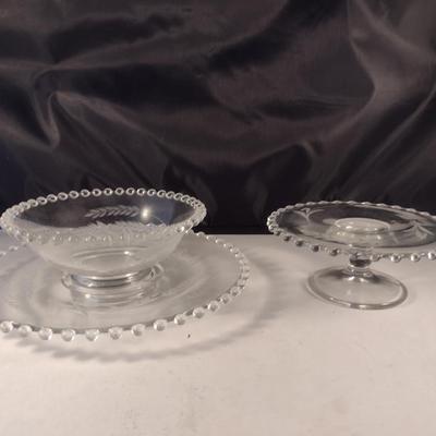 Imperial Glass 'Wheat' Design Cake Stand and Bowl with Under Plate