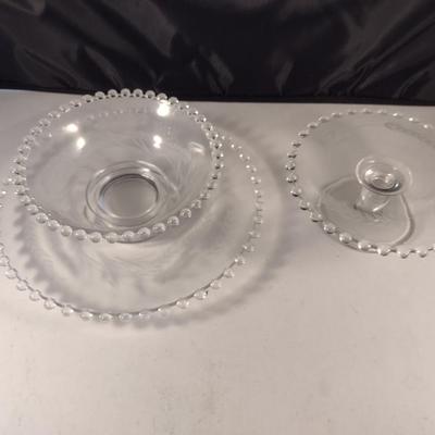 Imperial Glass 'Wheat' Design Cake Stand and Bowl with Under Plate