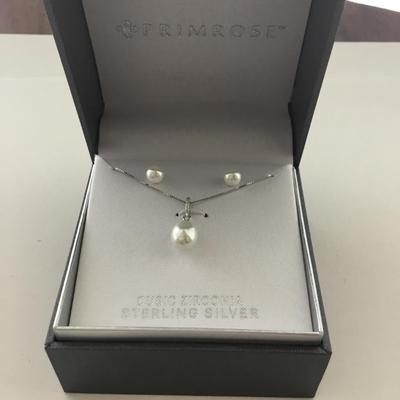 Primrose cubic zirconia sterling silver necklace and earrings