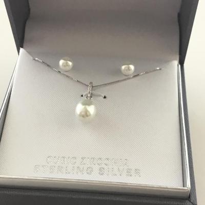 Primrose cubic zirconia sterling silver necklace and earrings