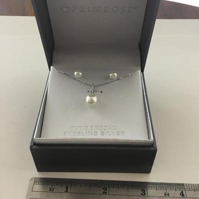 Primrose cubic zirconia sterling silver necklace and earrings