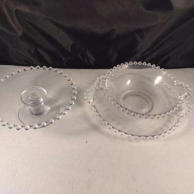 Imperial Glass 'Candlewick' Design Cake Stand and Bowl with Under Plate