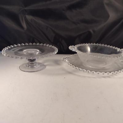Imperial Glass 'Candlewick' Design Cake Stand and Bowl with Under Plate