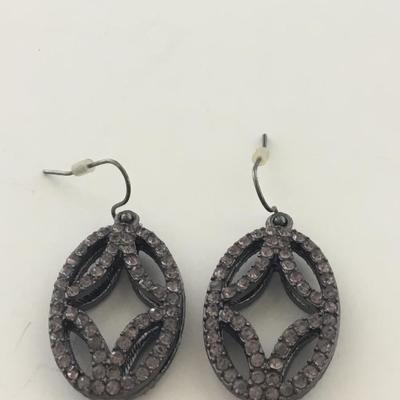 Black oval rhinestone earrings