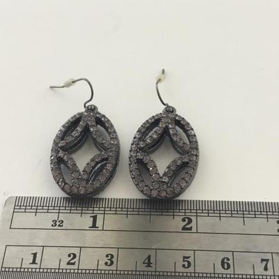 Black oval rhinestone earrings