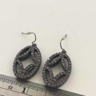 Black oval rhinestone earrings
