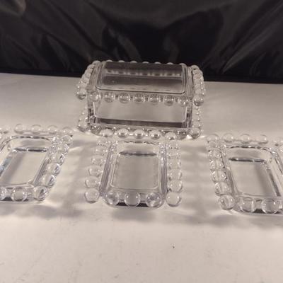 Imperial Glass 'Candlewick' Cigarette Box with Lid and Ashtrays