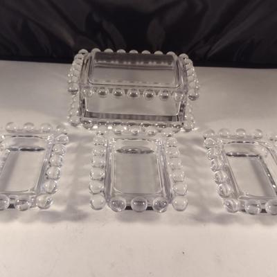 Imperial Glass 'Candlewick' Cigarette Box with Lid and Ashtrays