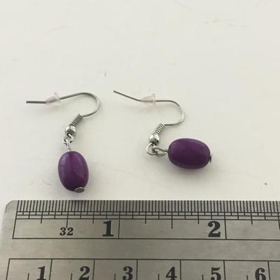 Silver tone purple dangle earrings