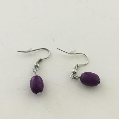 Silver tone purple dangle earrings