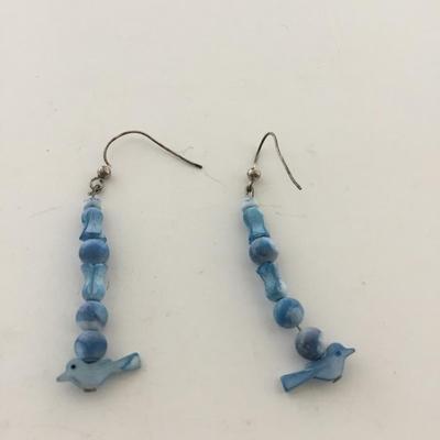 Blue bird dangle earrings