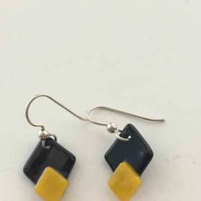 Black and yellow dangle earrings