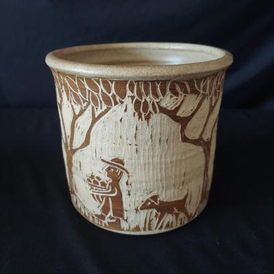 Artisan Carved Stoneware Crock, Turned Wood Platter & More Pottery (FP-BBL)