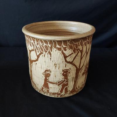 Artisan Carved Stoneware Crock, Turned Wood Platter & More Pottery (FP-BBL)