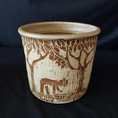 Artisan Carved Stoneware Crock, Turned Wood Platter & More Pottery (FP-BBL)