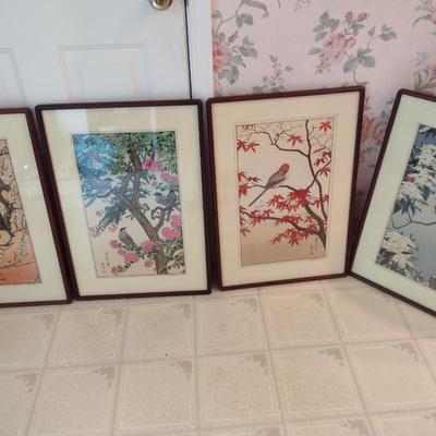 Set of Four Seasonal Bird and Branch Framed Prints- Each Approx 19 3/8" x 27 1/2"