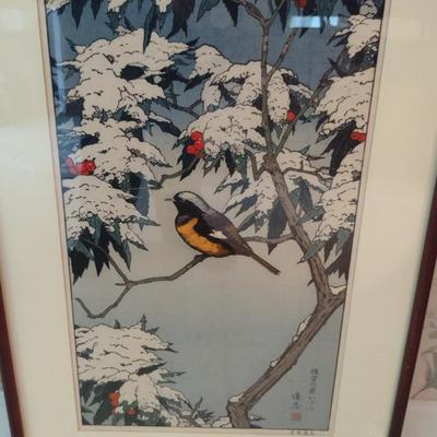 Set of Four Seasonal Bird and Branch Framed Prints- Each Approx 19 3/8" x 27 1/2"