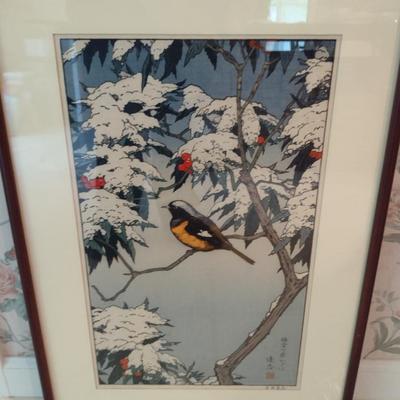 Set of Four Seasonal Bird and Branch Framed Prints- Each Approx 19 3/8" x 27 1/2"