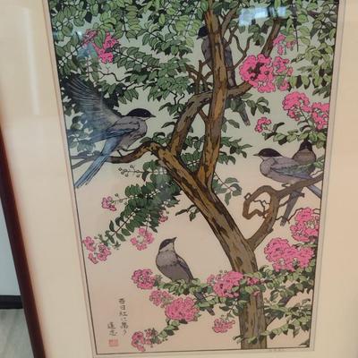 Set of Four Seasonal Bird and Branch Framed Prints- Each Approx 19 3/8" x 27 1/2"
