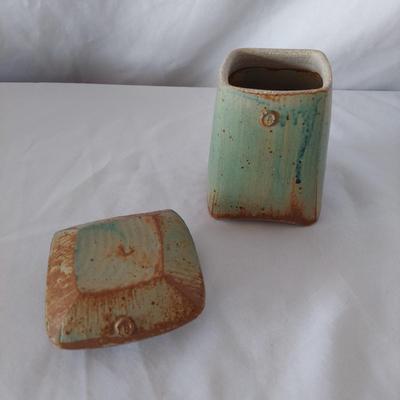 Signed Teal & Terracotta Glazed Stoneware Pottery (FP-BBL)