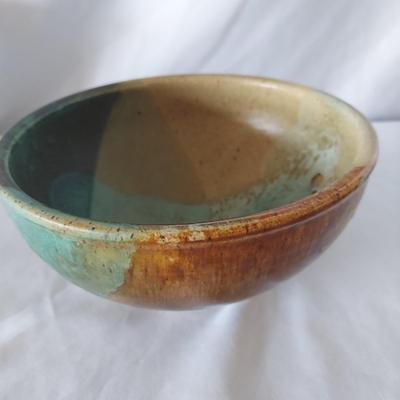 Signed Teal & Terracotta Glazed Stoneware Pottery (FP-BBL)