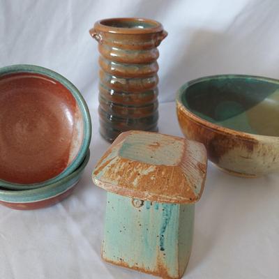 Signed Teal & Terracotta Glazed Stoneware Pottery (FP-BBL)