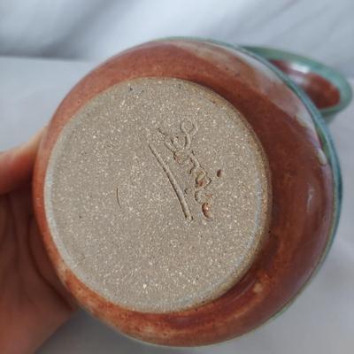 Signed Teal & Terracotta Glazed Stoneware Pottery (FP-BBL)