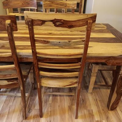 ONE OF A KIND SHEESHAM WOODEN TABLE W/6 CHAIRS