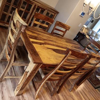 ONE OF A KIND SHEESHAM WOODEN TABLE W/6 CHAIRS