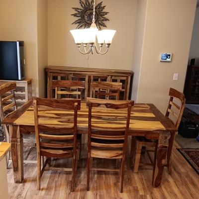 ONE OF A KIND SHEESHAM WOODEN TABLE W/6 CHAIRS