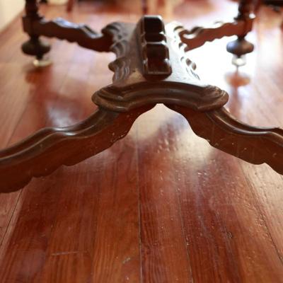 Vintage Dining Table with Carved Base and Center Leaf