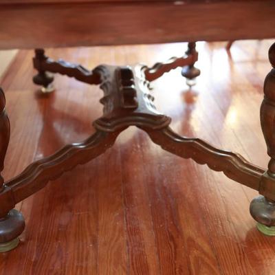 Vintage Dining Table with Carved Base and Center Leaf