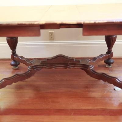 Vintage Dining Table with Carved Base and Center Leaf