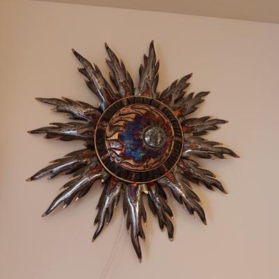GORGEOUS HANDMADE LIT METAL SUN WALL HANGING
