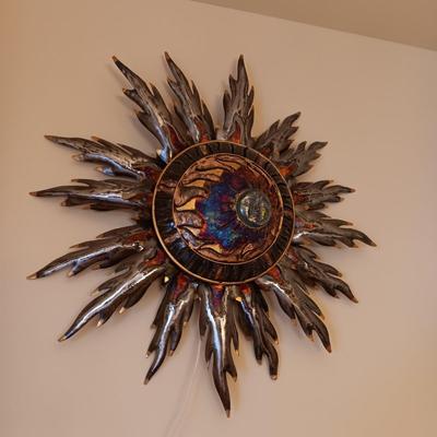 GORGEOUS HANDMADE LIT METAL SUN WALL HANGING