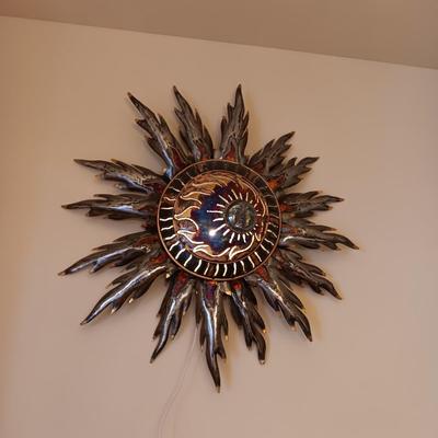 GORGEOUS HANDMADE LIT METAL SUN WALL HANGING