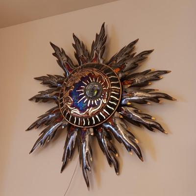 GORGEOUS HANDMADE LIT METAL SUN WALL HANGING