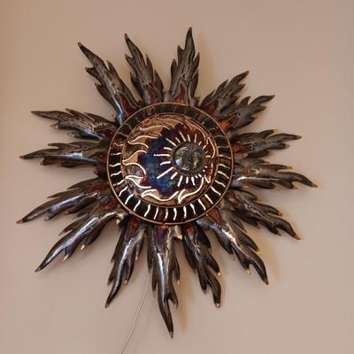 GORGEOUS HANDMADE LIT METAL SUN WALL HANGING