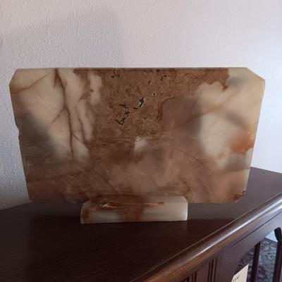 SIGNED NATIVE AMERICAN INDIAN OIL PAINTING ON A SLAB OF MARBLE
