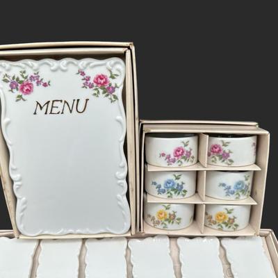 Vintage Porcelain Write-On/Wipe-Off Menu Board with Matching Place Cards & Napkin Rings