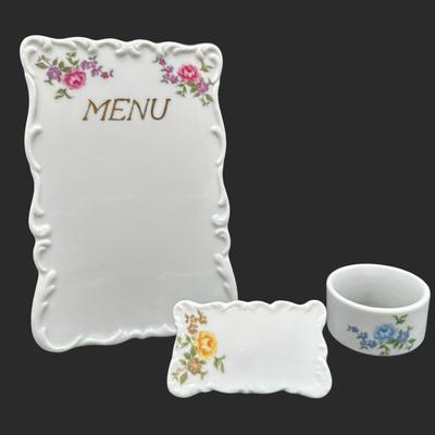 Vintage Porcelain Write-On/Wipe-Off Menu Board with Matching Place Cards & Napkin Rings