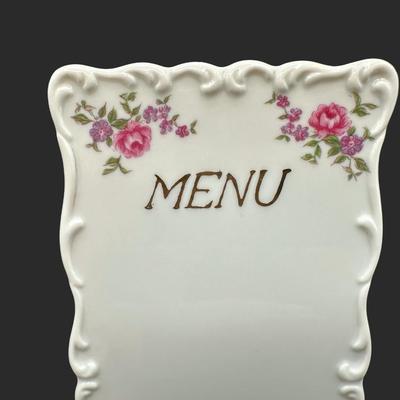 Vintage Porcelain Write-On/Wipe-Off Menu Board with Matching Place Cards & Napkin Rings