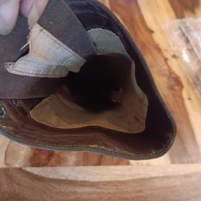 LADIES ANTIQUE LEATHER SHOES W/BONE HANDLE SHOE HOOK