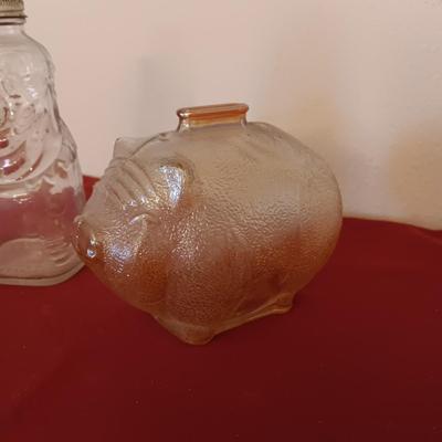 2 VINTAGE GLASS COIN BANKS